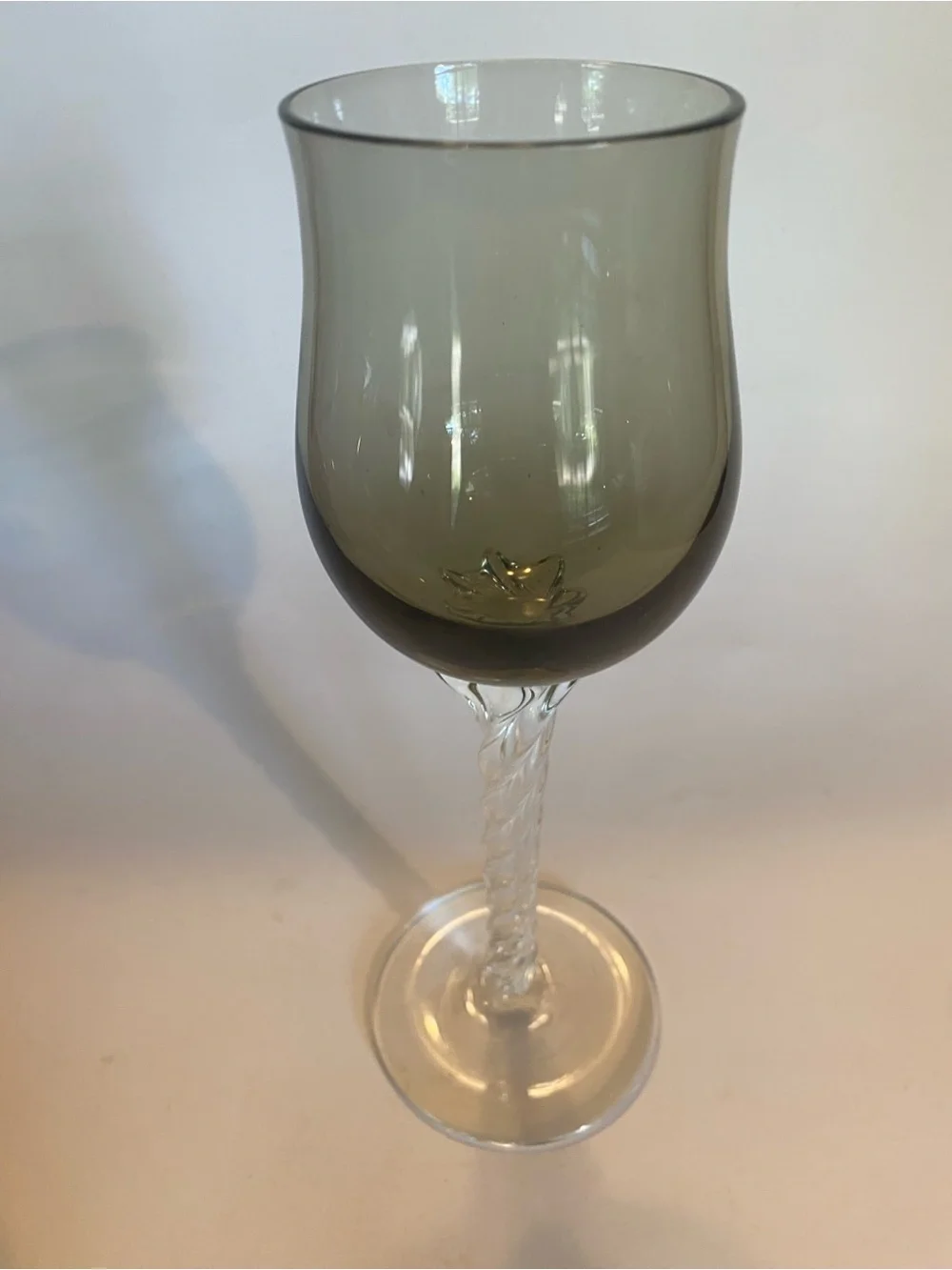 Vintage Multi-Color Harlequin Wine Glasses Applied Clear Twist Stem Set of 4 MCM